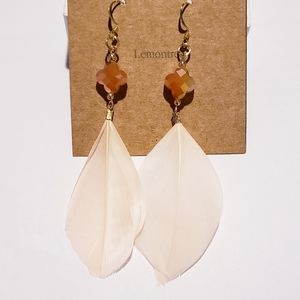 Pink feather glass gold plated earrings